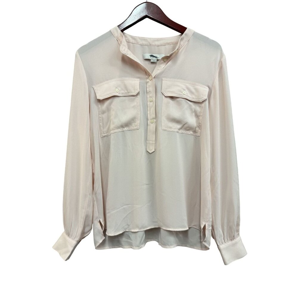 LOFT Long Sleeve Sheer Pink Blouse Size Small